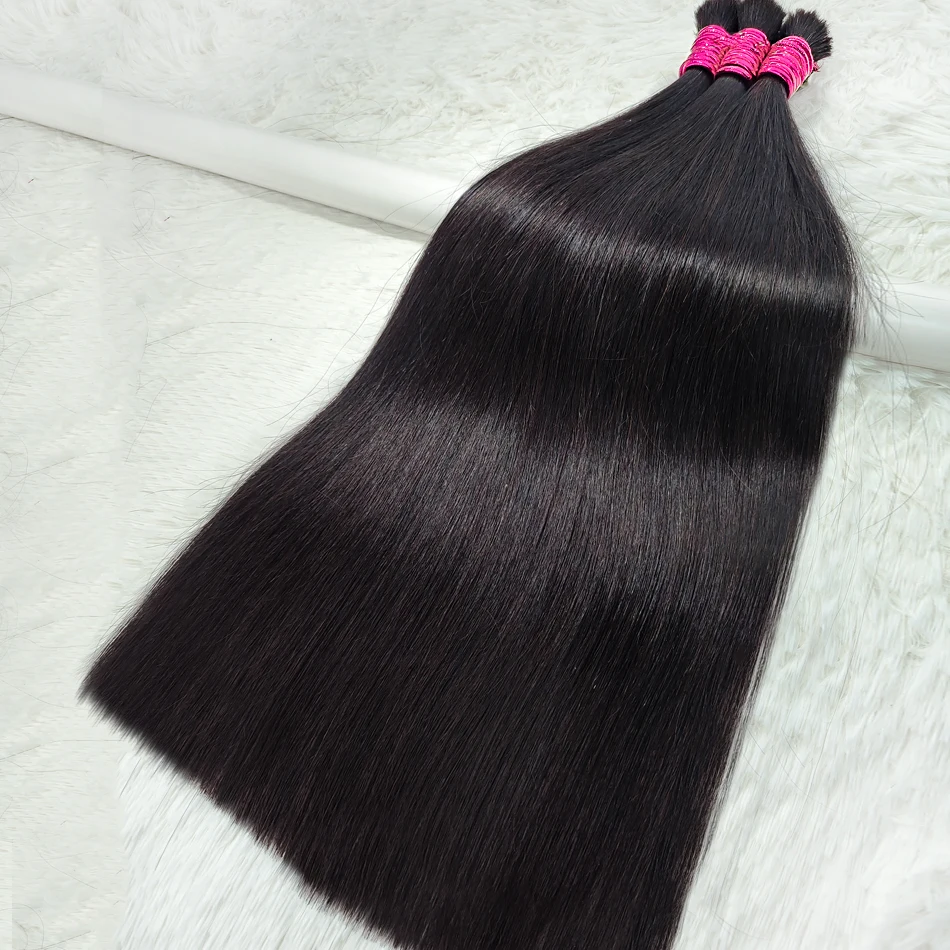 Human Hair Extensions Straight Natural Black Indian Hair Bulk Virgin Bundles Brazilian Remy 30 inches