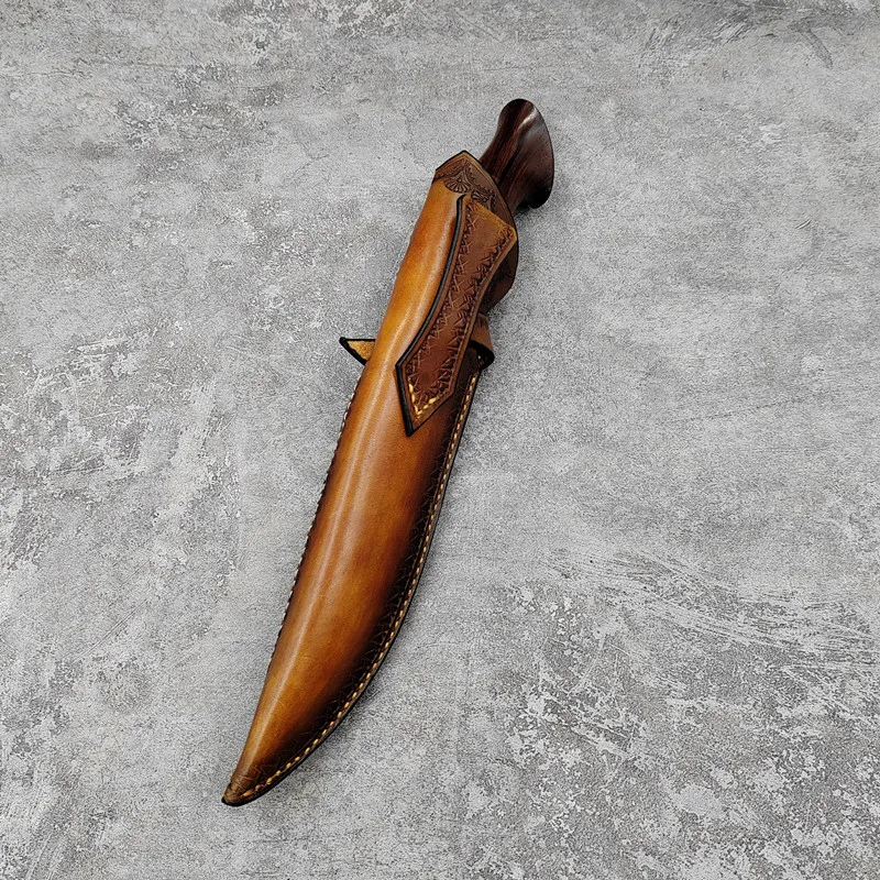 Handmade Damascus Steel Fixed Blade Knife With Leather