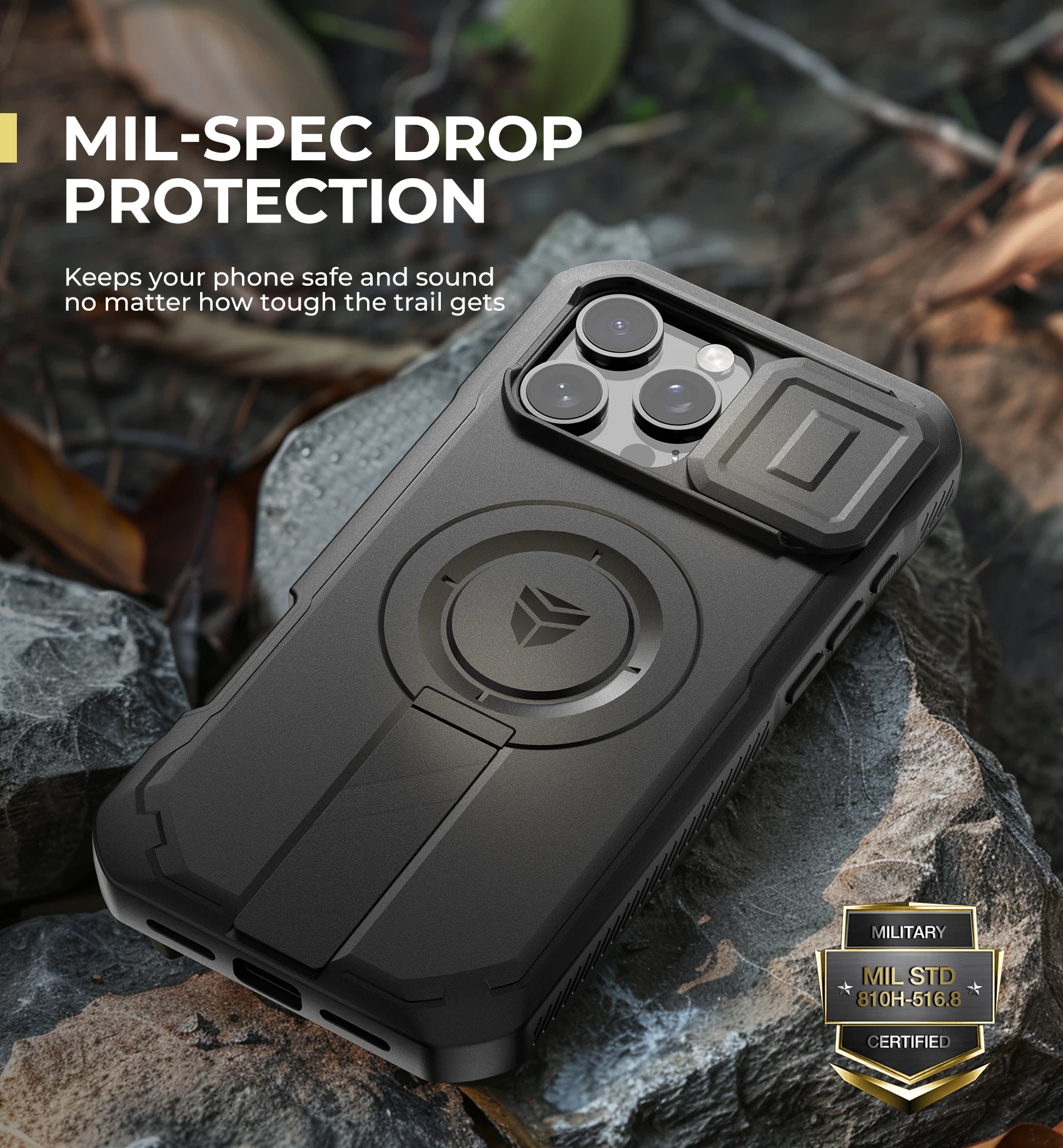 Rugged Armor Shockproof Case with Sliding Camera Cover, Screen Protector, and Kickstand