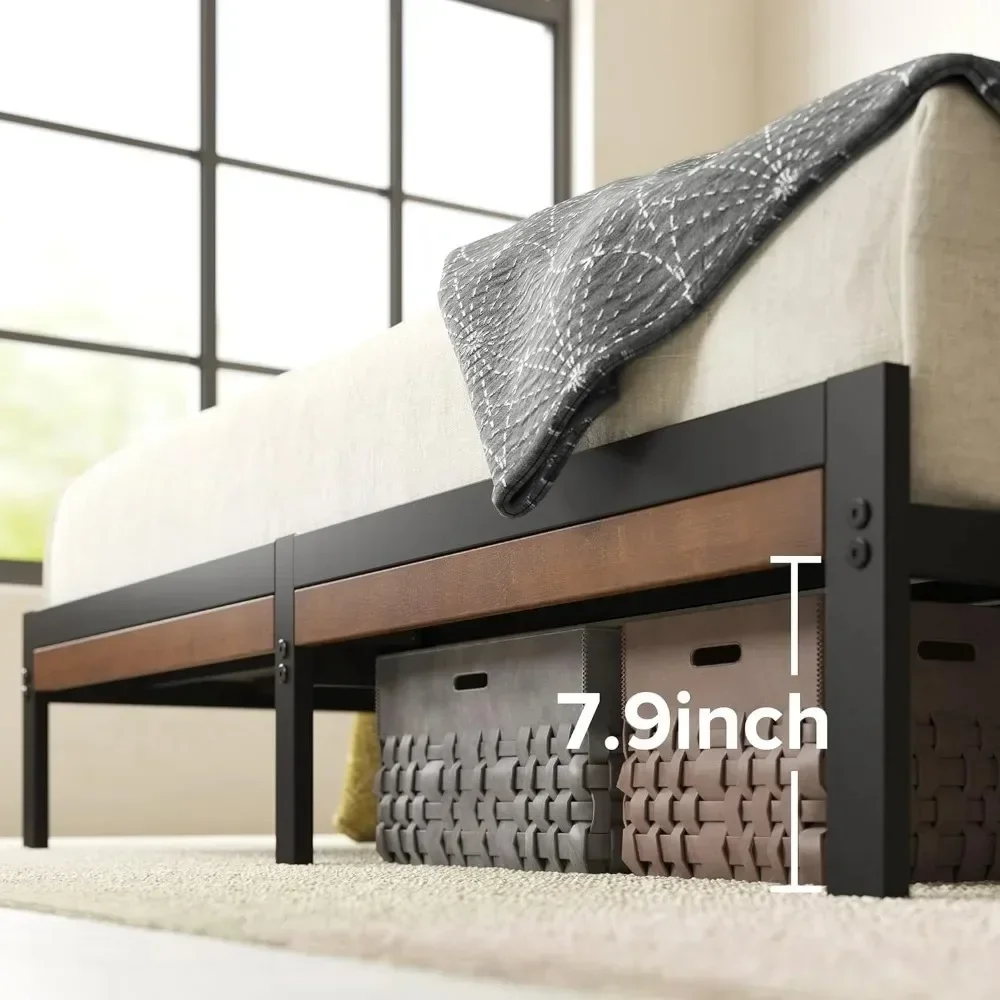 Bedroom furniture bamboo metal platform bed frame with headboard / no spring required / easy to assemble, large, brown