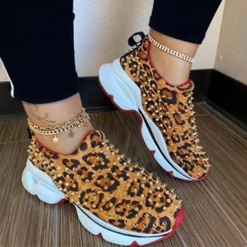 Sneakers Women Vulcanized Woman Rivet Shoes Female Platform Wedges Women's Leopard Casual Ladies Women's Sneakers Tennis Female 