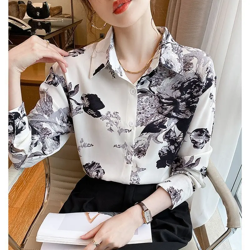 Spring Autumn New Women's Turn-down Collar Button Fashion Loose Versatile Long Sleeve Medium Length Sweet Printed Shirt Tops women s new hot selling fashion hot selling 2023 slim medium long sleeve small suit loose solid three piece set in stock