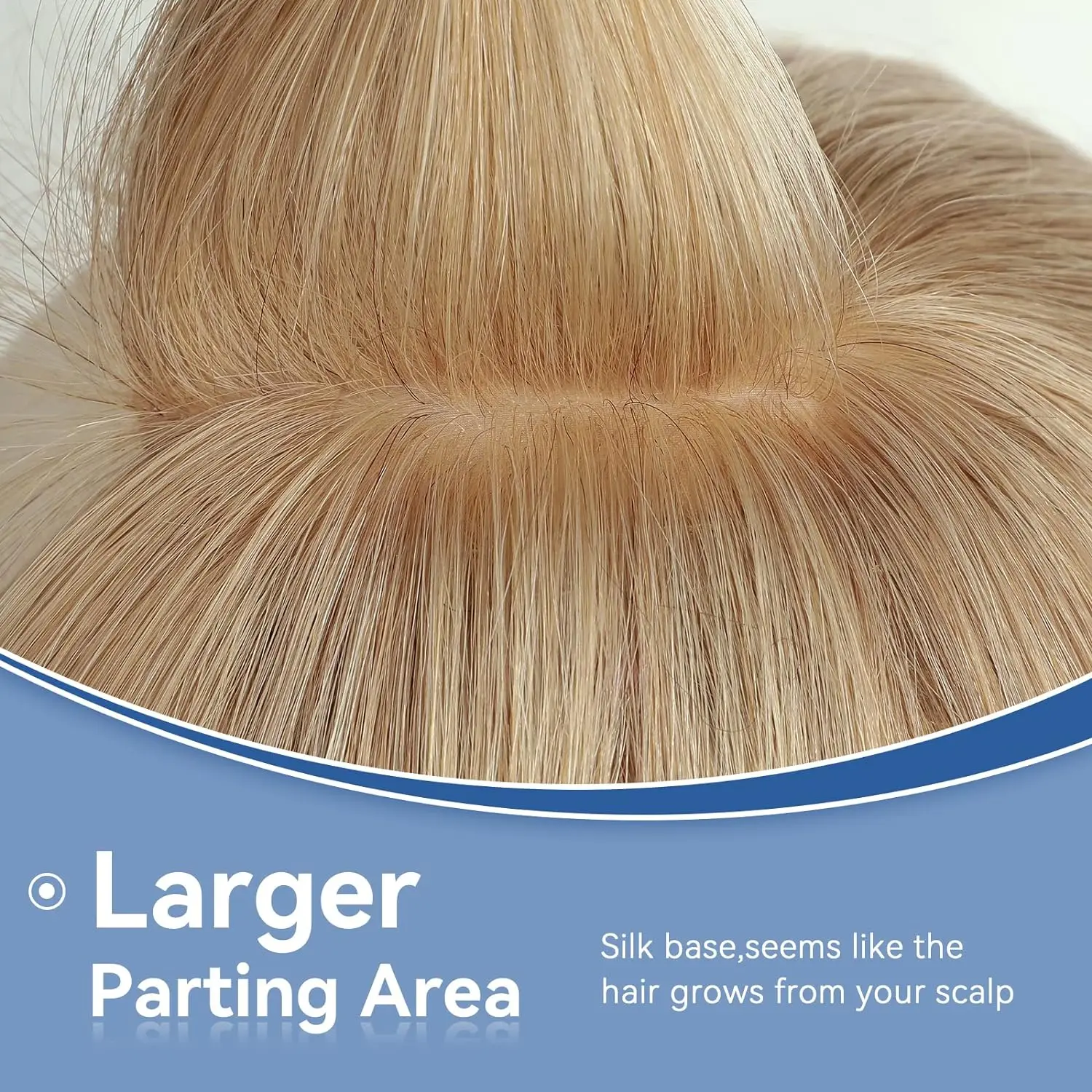 Warm Blonde 100% Remy Human Hair Topper With Bangs for Women 14 Inch Straight Human Hair Piece Silk Base Clip in Topper Top