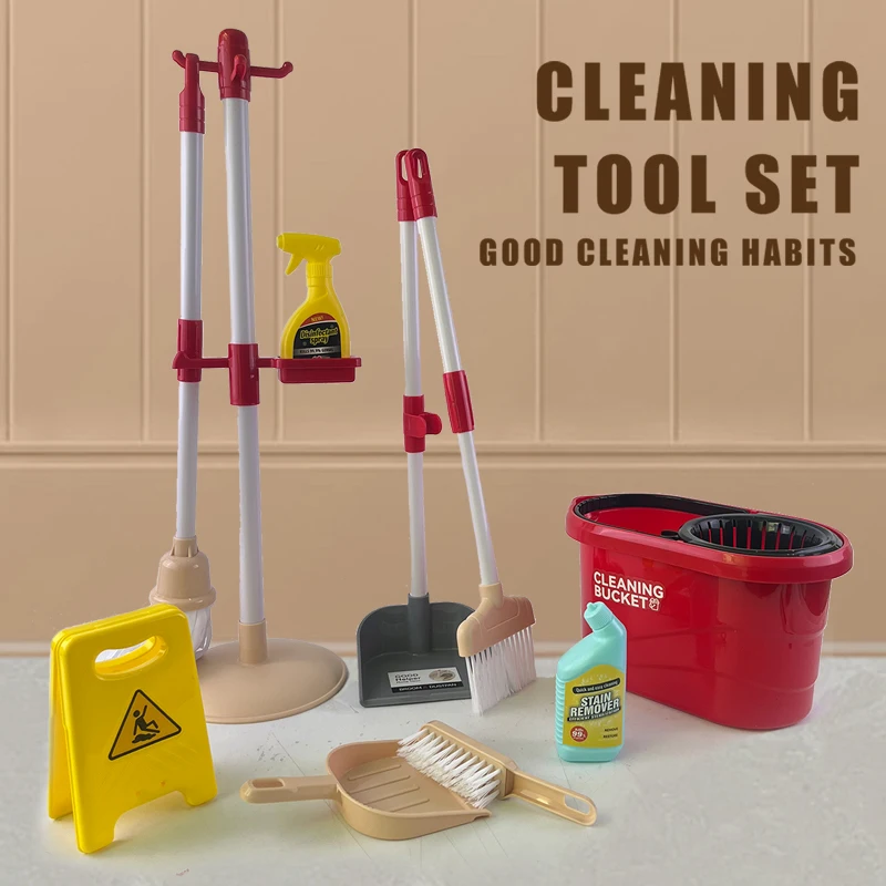 Kids Cleaning Playset &ndash; Includes Mop, Cleaning Solution, Broom, Bucket, Brush Set Dustpan, Perfect for Ages 3+