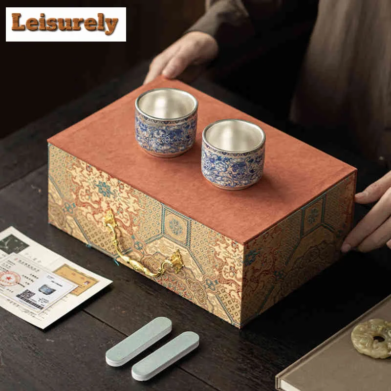 2pc/lot Handmade Twining Lotus Silver-plated Teacup Zen Tea Bowl Mug Tea-tasting Smelling Cup Jianzhan Master Cups Teaware Gifts