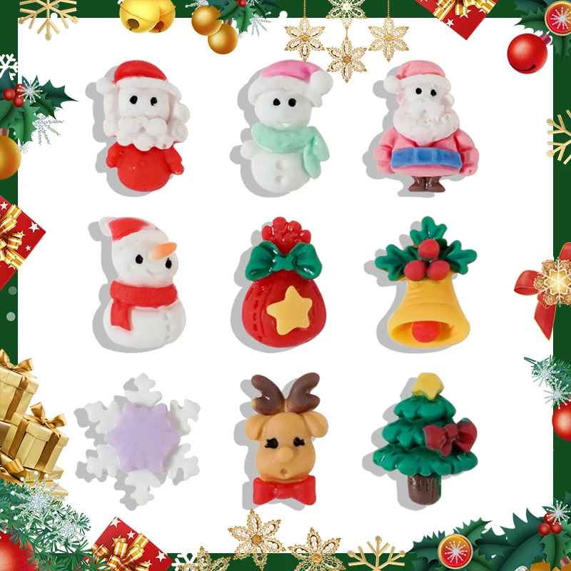 

10 шт. Рождественская серия, милые рождественские ногти с плоской задней стороной, снеговик, олень, украшения «сделай сам» из смолы, ювелирные изделия