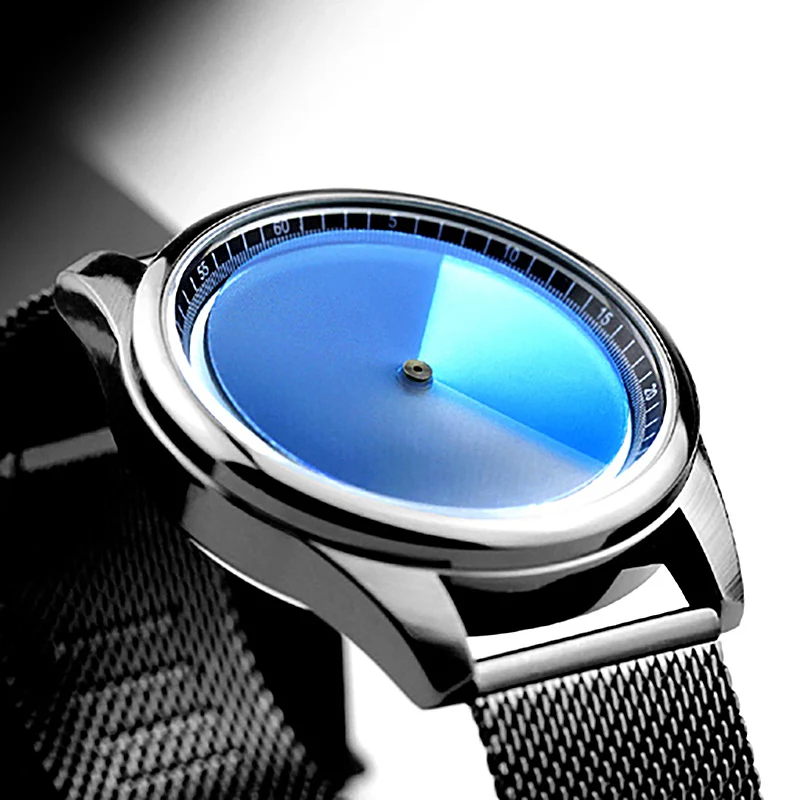 Enmex Individualization special design wristwatch 3D blue dail creative design stainless steel fashion quartz clock men  watch