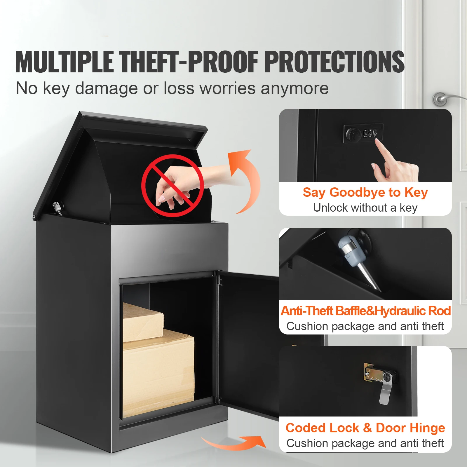 Wall Mounted Anti-theft Mailbox IPX3 Waterproof Package Delivery Box for Outside Large Storage locking Mailbox for Home