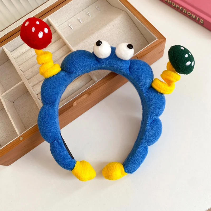 Cartoon-Plüsch-Augen-Stirnband für Frauen, niedliches flauschiges Haarband für hohe Kronen und zum Gesichtwaschen, lustige Haaraccessoires F – Detail 3