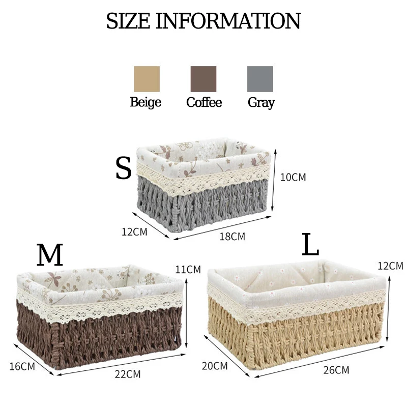 S M L Woven Storage Basket Handmade Rattan Storage Box with Removable Floral Liner Home Decoration Sundries Organizer 6