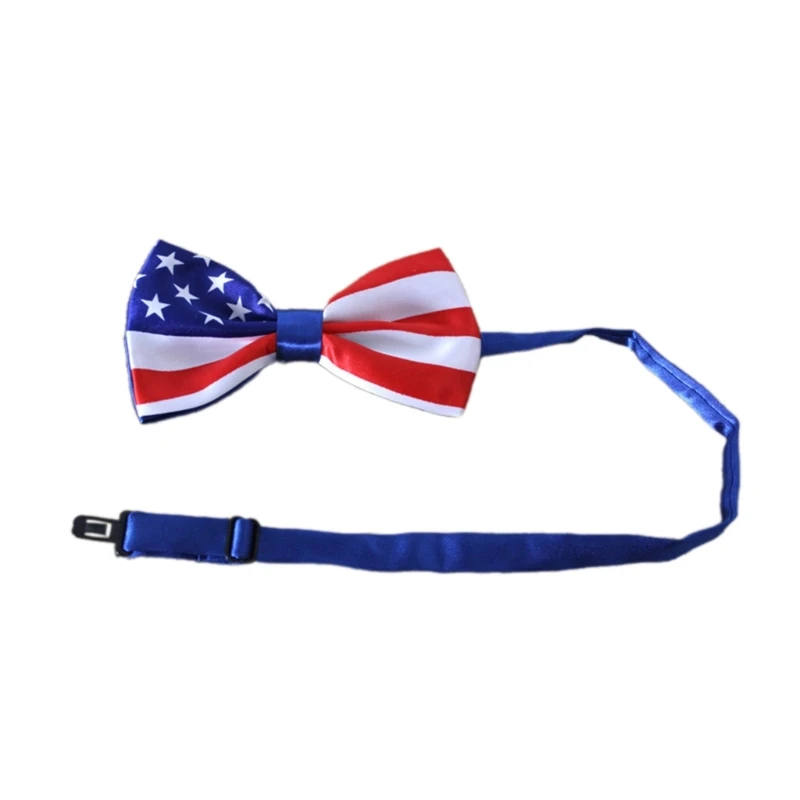 

Mens American Print Bow Tie Pretied Adjusted Length Patriotics Tuxedo Bowtie Necktie for Wedding Party Independence Day