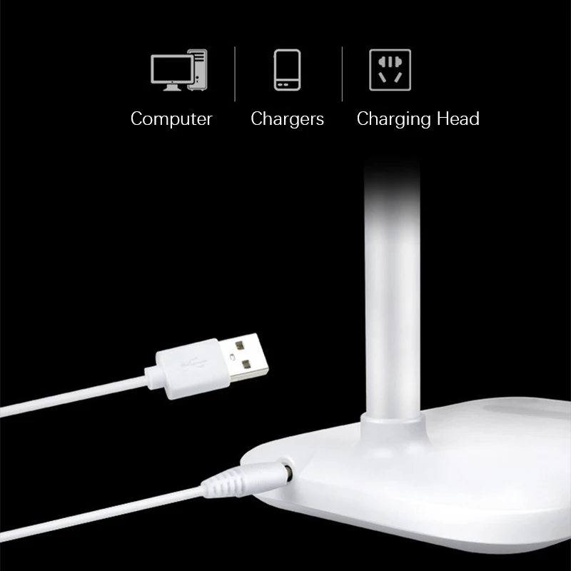 USB 충전식 LED 책상 램프, 눈 보호 접이식 테이블 램프, 침실 침대 옆 책상용, 3 단계 밝기 조절 터치 야간 조명