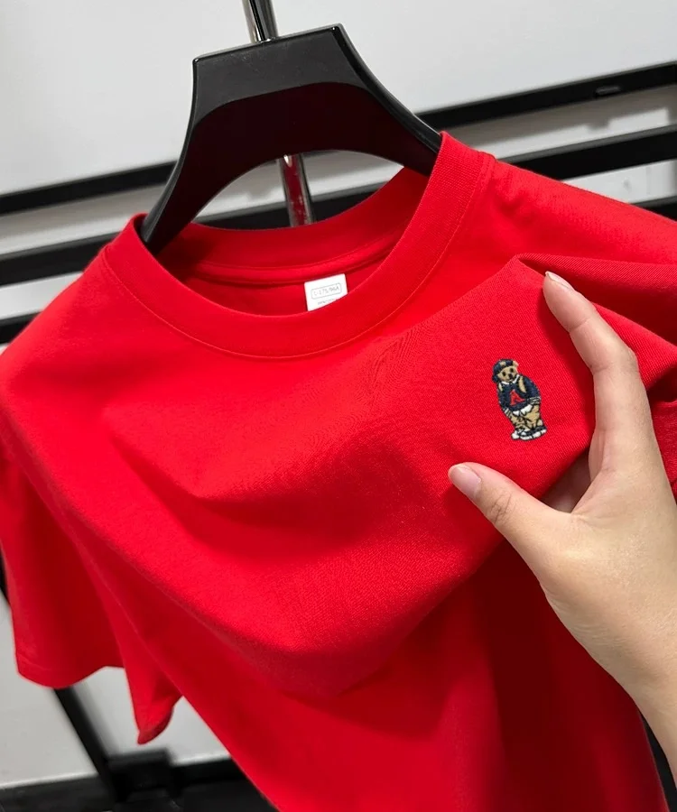 Marke mode teddybär bestickt kurzarm T-shirt männer sommer 100% baumwolle atmungsaktive Koreanische jugend casual rundhals top – Detail 20