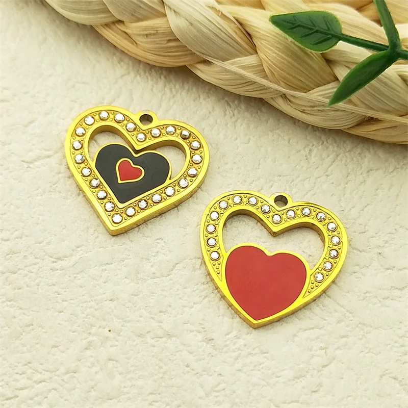Rote Liebe Herz Charme für Frauen Männer Edelstahl Gold Farbe Mode Anhänger DIY Herstellung Ohrringe Schmuck Accessoires