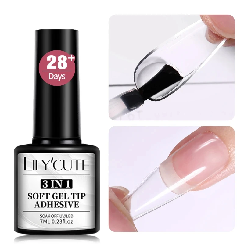 LILYCUTE-Gel Adesivo Macio Esmalte, Nail Art, Dicas Falsas Estender, Pressione, Soak Off, Gel UV, 7ml