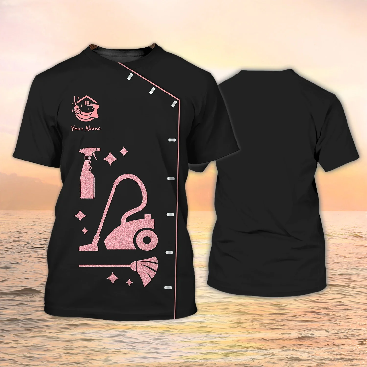 Neueste Sommer männer T-shirt Reinigung Service Benutzerdefinierte Name 3D Gedruckt t-shirt Unisex Casual T-shirt Housekeeping Uniform DW103 – Detail 28