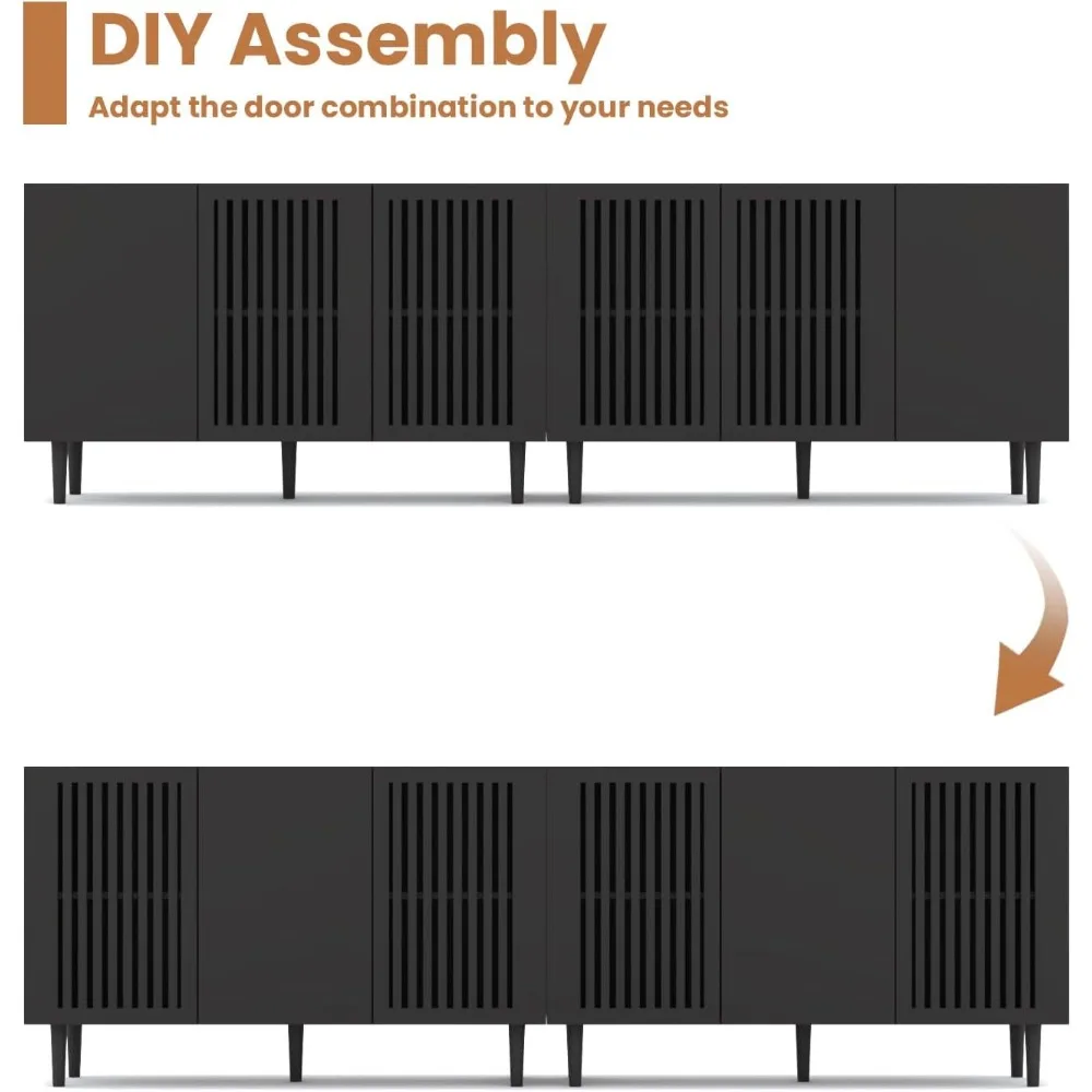 Modern Storage Cabinet, 94.4" Buffet Cabinet with 3 DIY Doors and Adjustable Shelf, Sideboard Coffee Bar Cabinet with Solid Wood 3