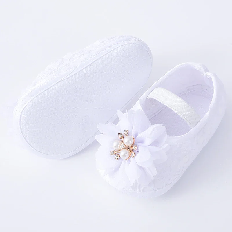 Baby Girl Shoes 0-18months Baby Girls Shoes And Headband Soft Sole Non-Slip Pearl Flower Princess Wedding Dress Crib Shoes Newborn Girls