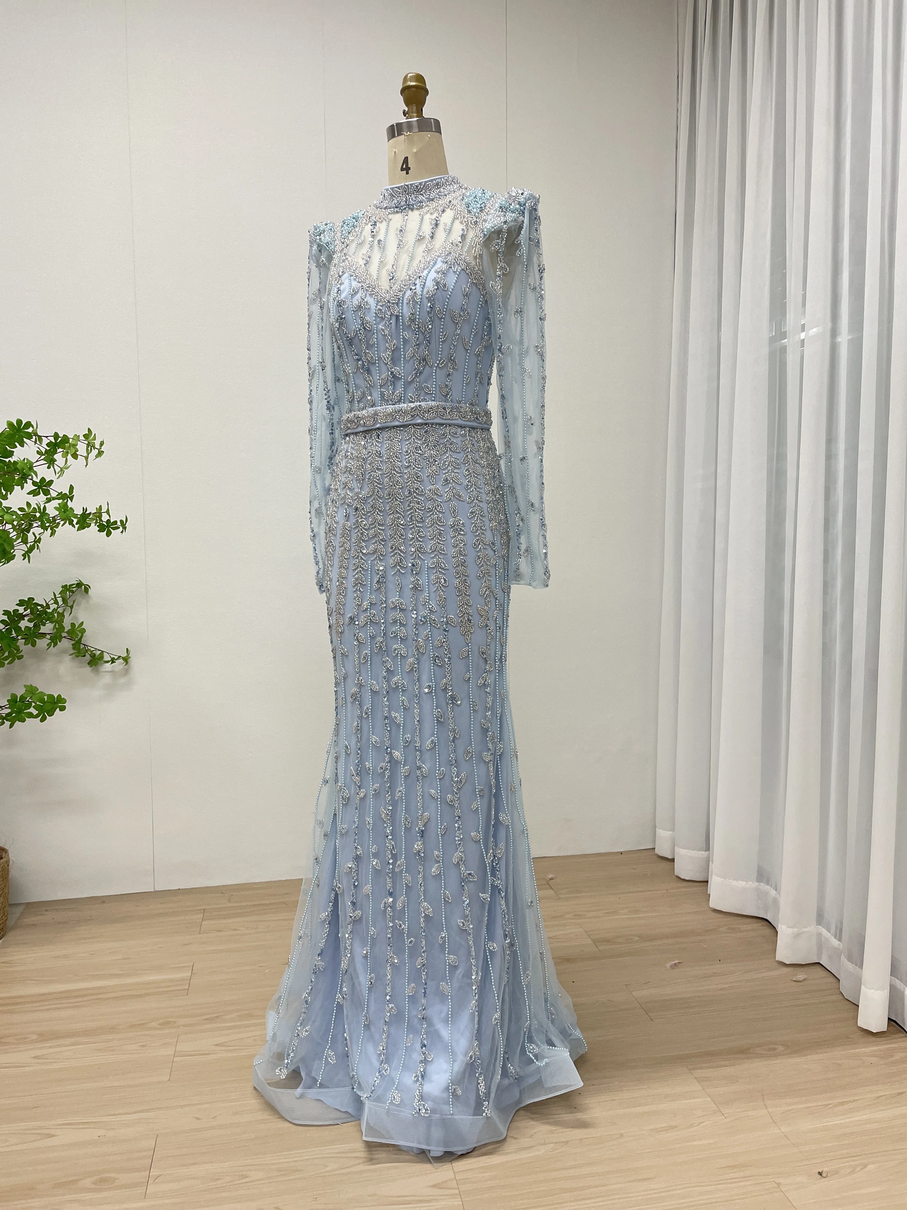 MYMB Neue Ankunft Luxus Langarm Elegante Meerjungfrau Perlen Perlen Arabisch Abendkleider Kleid für Formelle Anlässe Party MB40388 – Detail 12