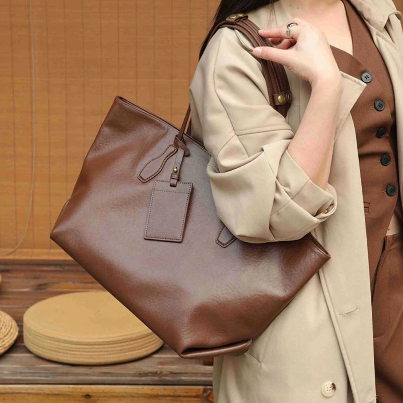 BURMINSA Borsa tote da lavoro in vera pelle retrò per donna Borse a tracolla per laptop di grande capacità Borse shopper in morbida pelle di vacchetta - immagine 3
