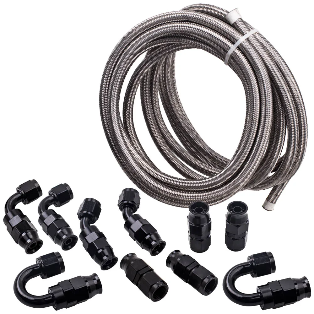 AN6-6AN-20FT-6M-Stainless-Steel-PTFE-Braided-Oil-Fuel-Hose-Line-Fitting ...