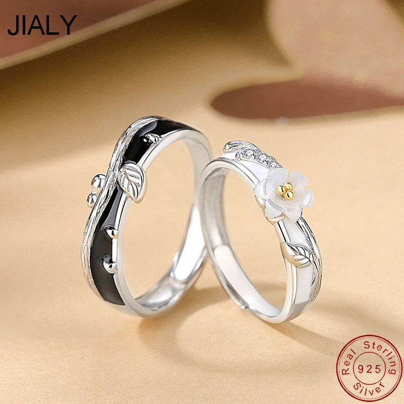 

JIALY European Enamel Cherry Blossoms S925 Sterling Silver Couple Finger Ring For Women Birthday Party Gift Wedding Jewelry