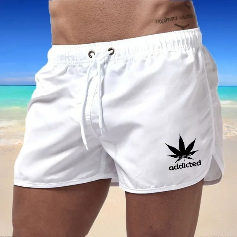 

Men's Shorts Drawstring Pocket Men's Beach Trunks Fashion Gym Pants Swimming Summer 2024 Ventilate Homme Swim Surf Elastic Waist