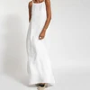 Women Cotton linen Side Split Long Slip Dress Summer Lady Strapless Solid Color Holiday Party Dresses FYY-10080 1