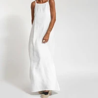Women Cotton linen Side Split Long Slip Dress Summer Lady Strapless Solid Color Holiday Party Dresses FYY-10080 1