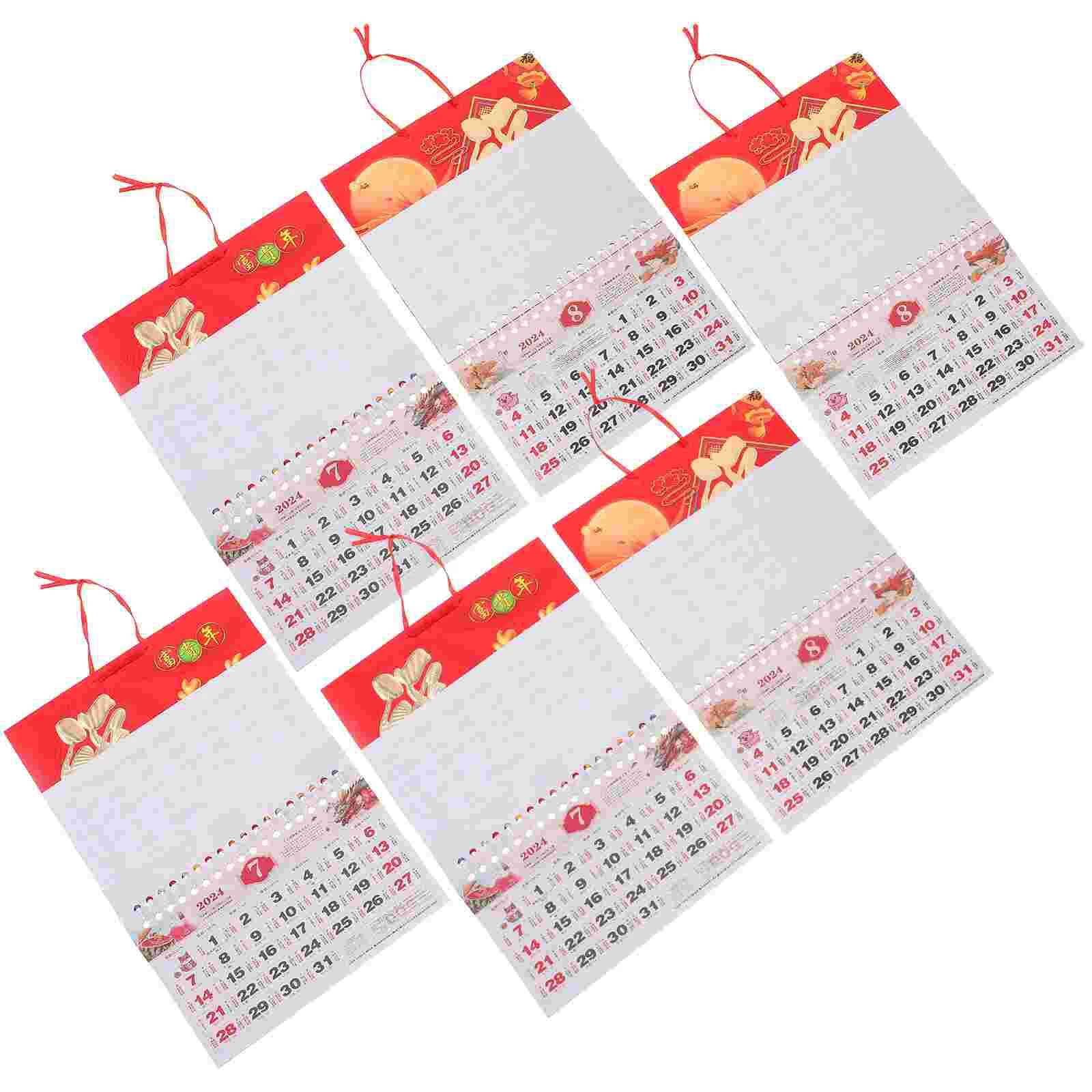 

2024 Fortune Wall Calendar Chinese Style Hand-Teared (Medium Tag) (Mixed Patterns) 6 Pieces Traditional Vintage Decor