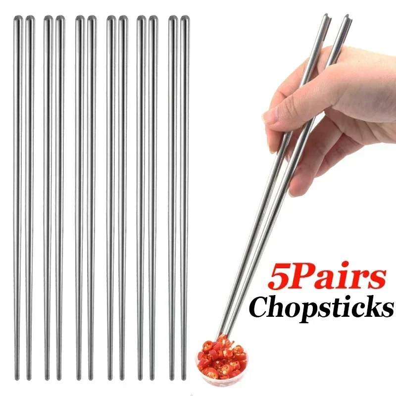 1/3/5 Paia Di Bacchette Cinesi Bacchette In Acciaio Inossidabile Kit Di Bacchette In Acciaio Antiscivolo Utensili Da Cucina Riutilizzabili Per Sushi