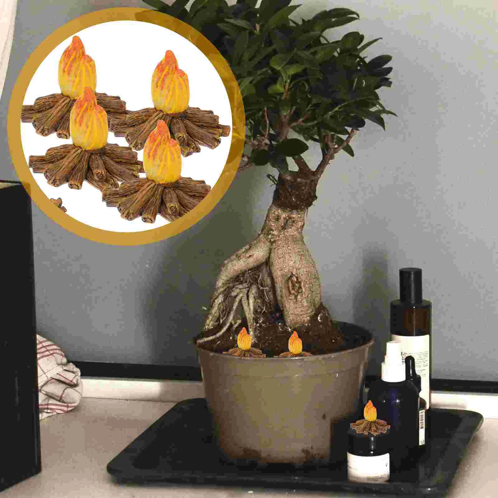 

4 Pcs Resin Fire Forest Party Decorations Christmas Outdoor Fake Fireplace Flame