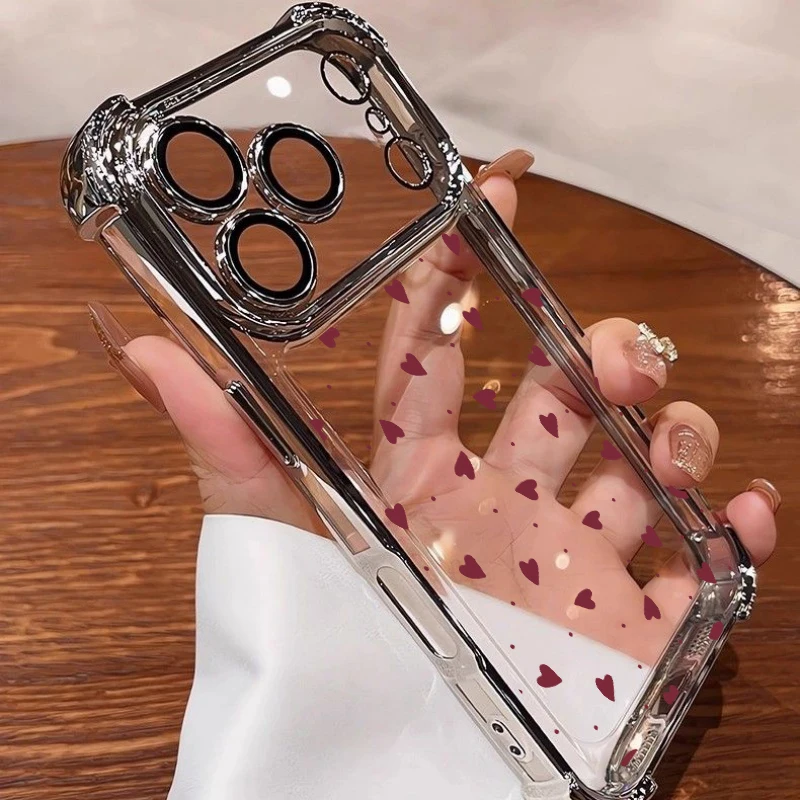 Electroplated TPU Love Heart Couple Armor Phone Case