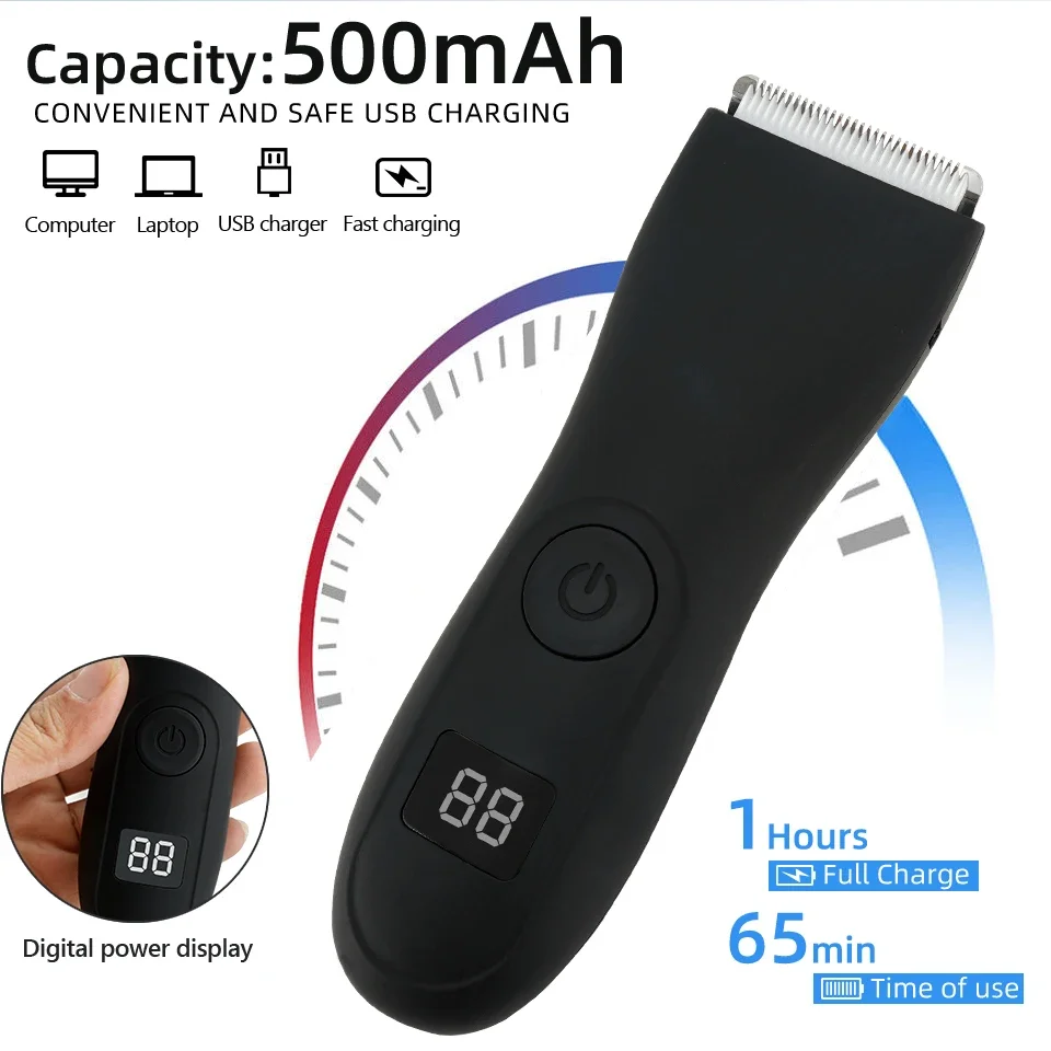 Men's Electric Groin Hair Trimmer Pubic Hair Removal Intimate Areas Body Grooming Clipper Epilator Rechargeable Shaver Razor 6