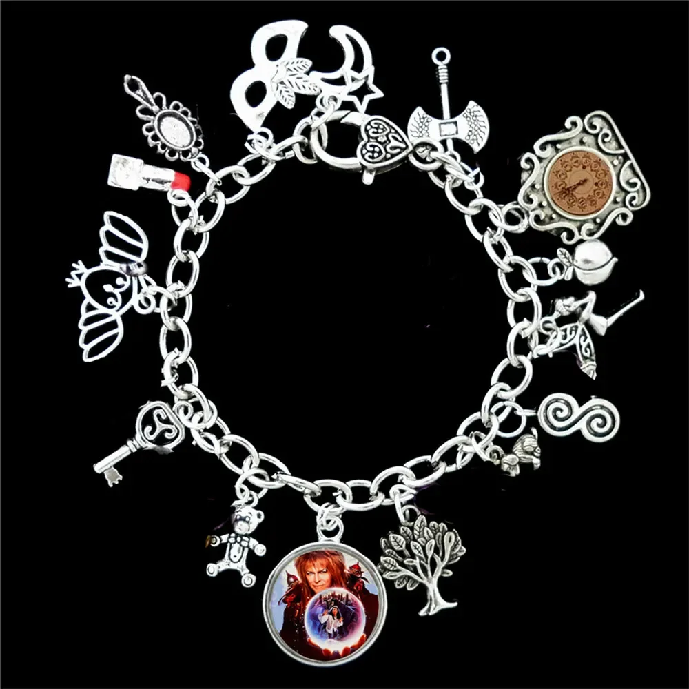 

12pcs Labyrinth Inspired Charm Bracelet Silver Tone