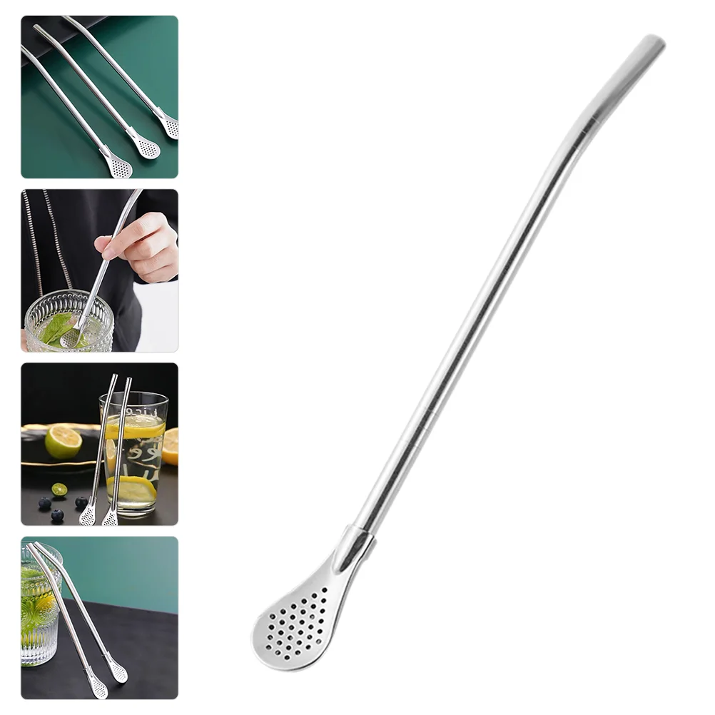 

Multipurpose Removable Straw Spoon Coffee Straws Stainless Steel Kitchen Supply