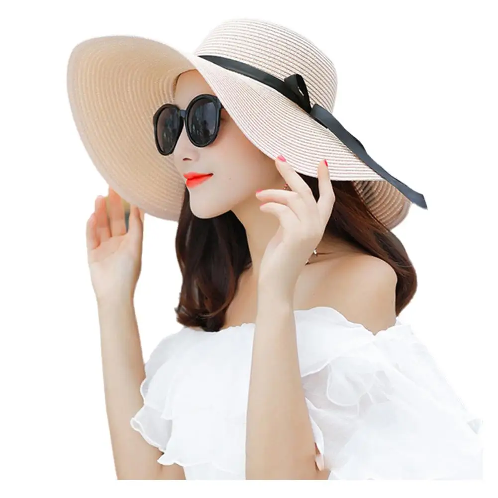 Fashion Fashion Straw Hat For Women Summer Korean Style Large Brim Foldable Beach Bow Ribbon With UV Protection Sunshade Sunhat S7K0_voghion.com