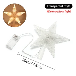 Christmas Tree Topper: LED Glowing Gold Pentagram with Colored Lights and Battery Box (Transparent warm)
