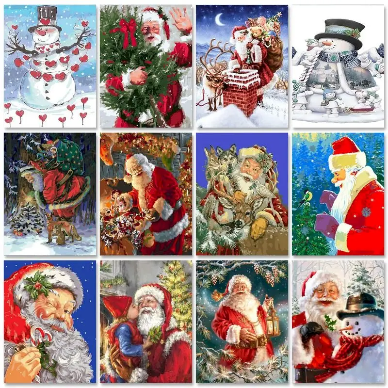 

PhotoCustom рождественское интерьерное Рисование по номерам на холсте Рисунок Санта-Клаус Рисование по номерам настенное искусство домашний декор