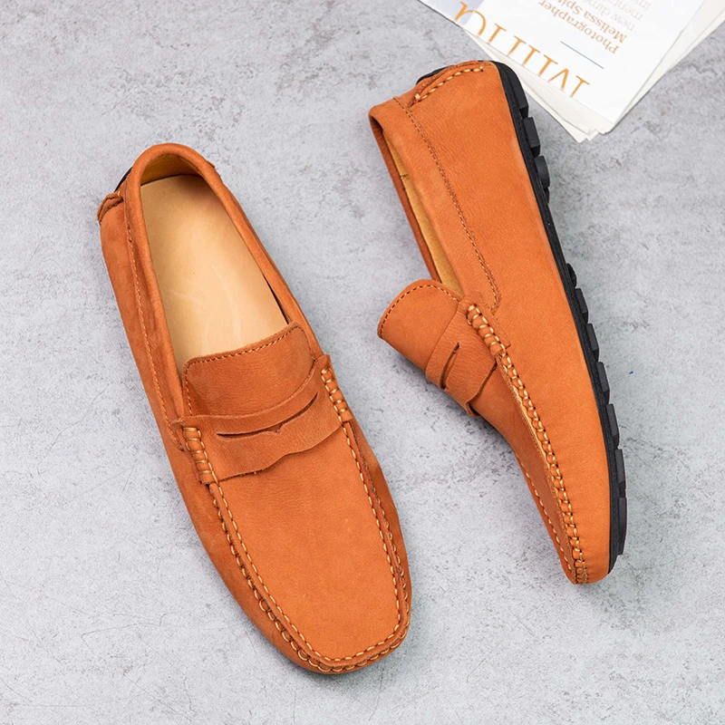 

Leisure Mens Sude Leather Flats Slip on Outdoor Casual Shoes Low Top Lazy Shoes Non Slip Loafers Lightweight Moccasins for Male