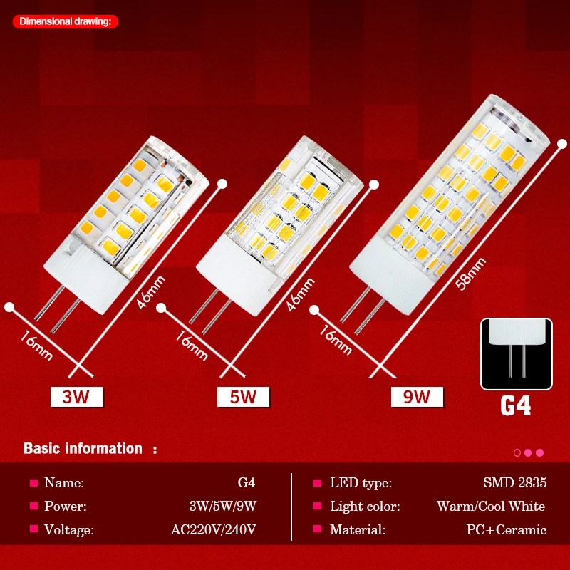 G4 Led 전구 3W 5W 9W AC220V 230V 절약 세라믹 bombilla led 램프 360 빔 각도 할로겐 라이트 스포트라이트 샹들리에 교체