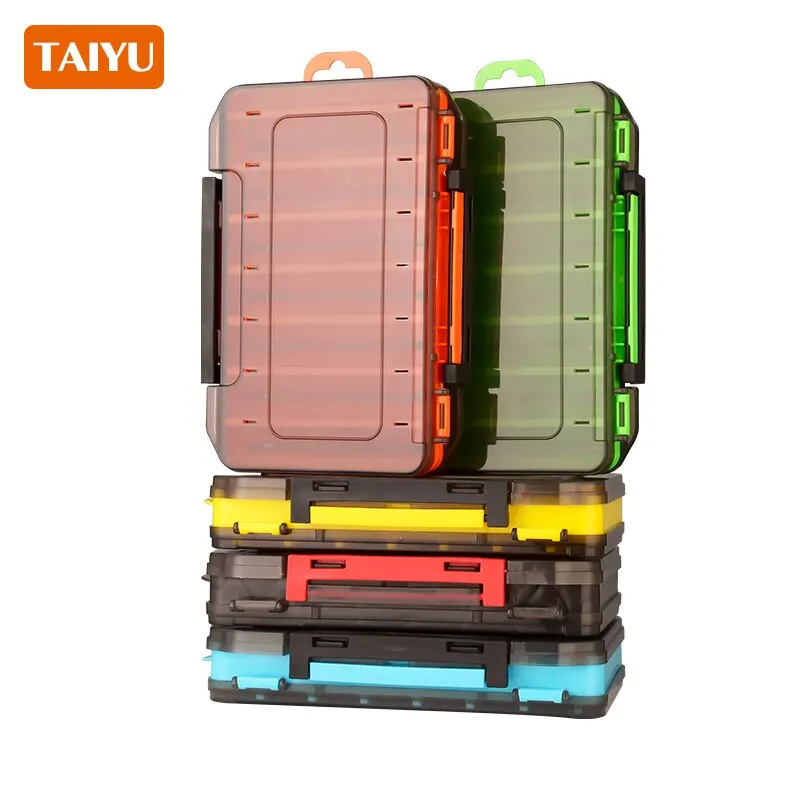 TAIYU Fishing Tackle Box 14 Compartments Fishing Accessories Lure Hook Storage Case Double Sided Fishing Tool Organizer Boxes