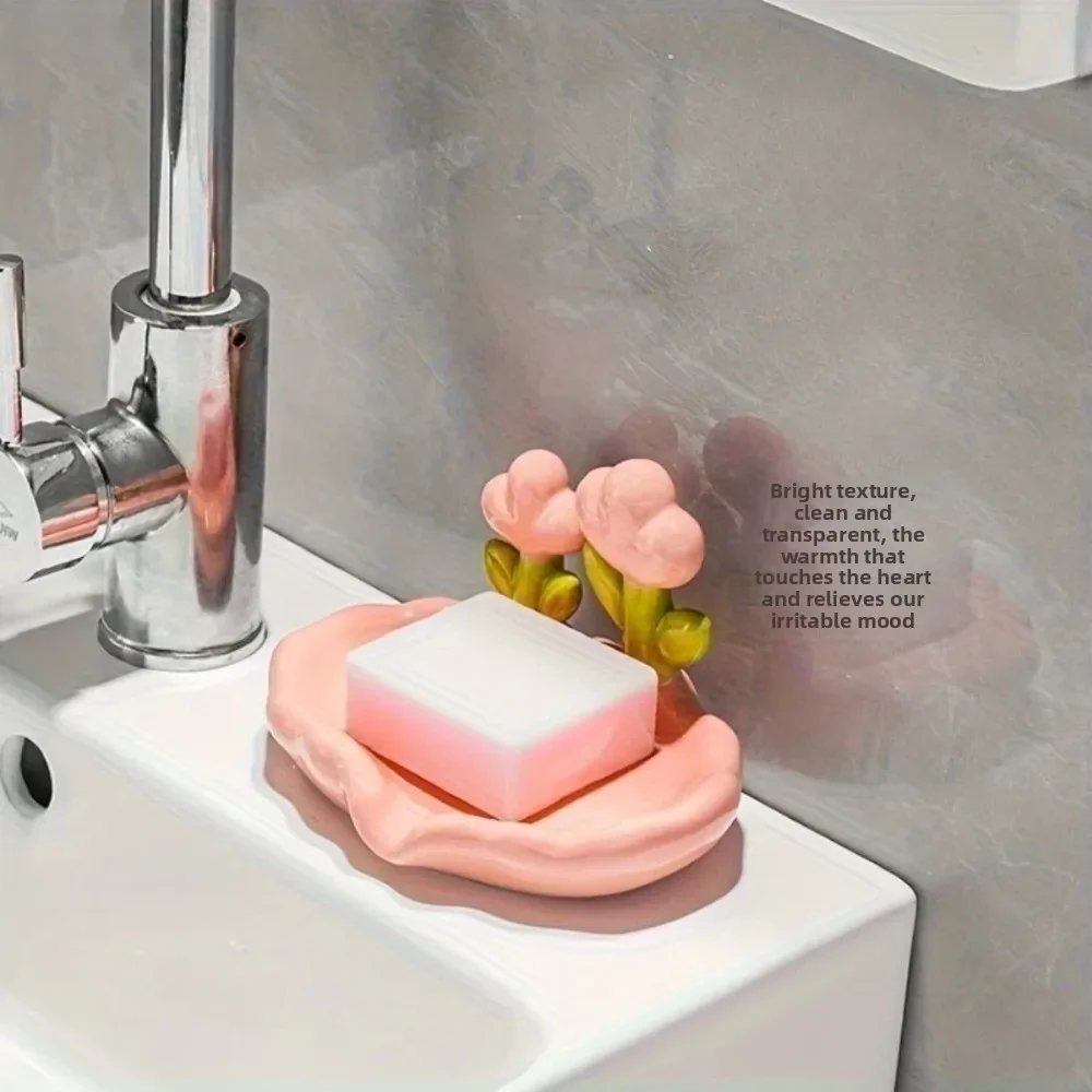 Floral Soap Box Flower Shaped Bathroom Decor Plastic Soap Holder with Drain Holes Portable Soap Dish for Sink Storage​
