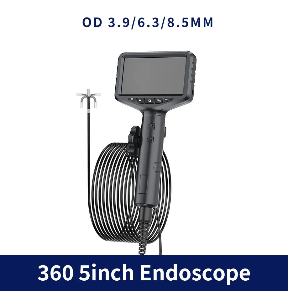 3.9 6mm Articulating Borescope 2 Way 180 Degree Steering Industrial Endoscope 5" Screen Waterproof IP67 Cam For Car Sewer