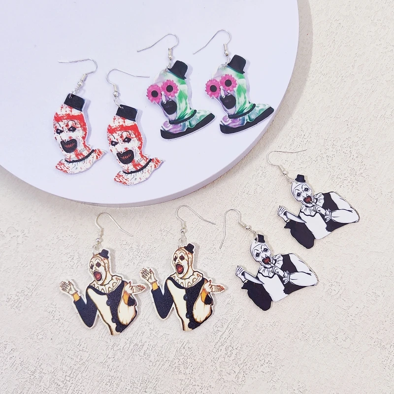 KUGUYS Halloween Creepy Clown Ohrhänger für Damen, Acryl, bedruckt, ausgefallener Schmuck, Modeaccessoires