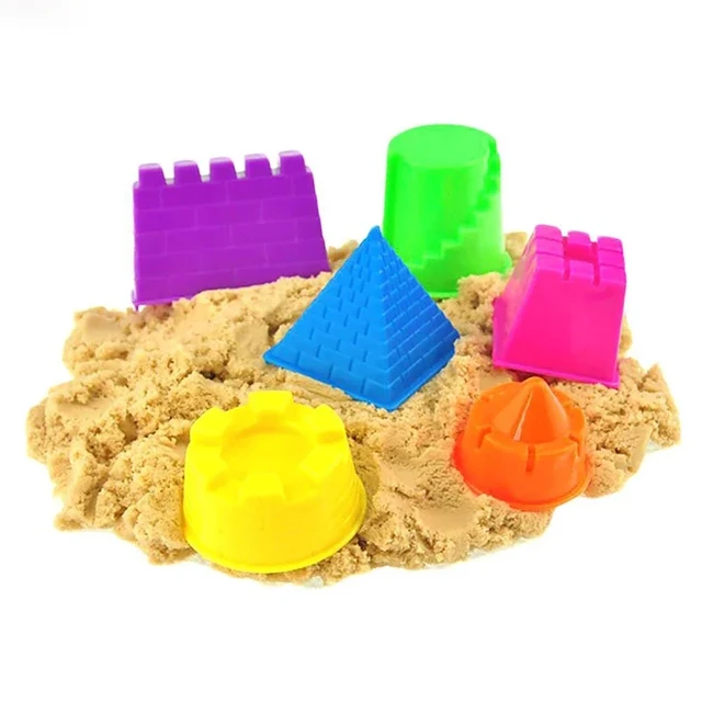 Kinetic Sand, Beach Day Fun Playset with Castle Molds, Tools, and