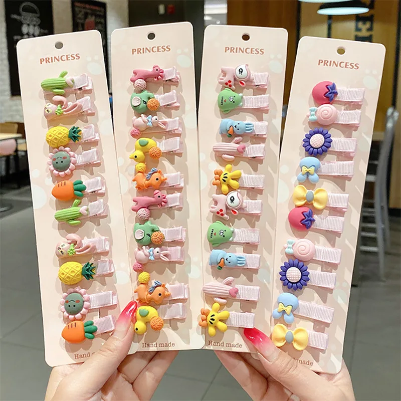 10Pcs/Set New Cute Cartoon Hair Clips for Girls Lovely Fruit Flower Hairpin Barrettes Headwear Kids Hair Accessories new girls cute love hair clips kids lovely hairpins headband barrettes fashion hair accessories