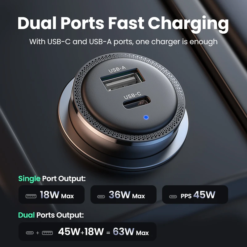 【NEW-in】UGREEN 63W Car Charger PD QC 3.0 PPS 45W USB Type C Fast Charging for iPhone 14 13 Samsung Xiaomi Mobile Phone Charger — view 2