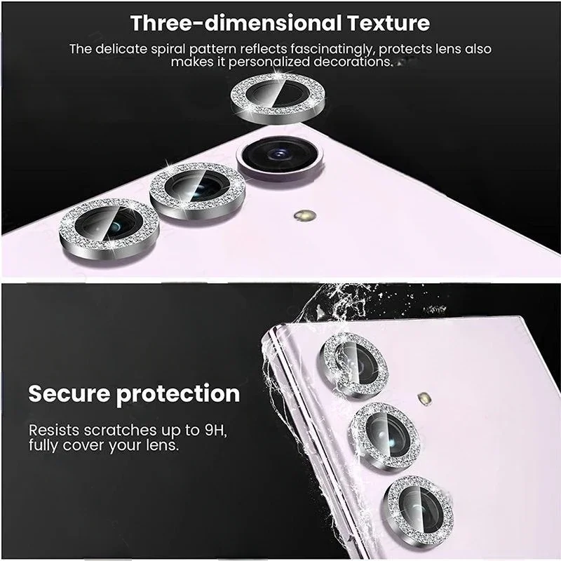 Glitter Diamond Metal Camera Protector Ring Case with Tempered Glass Lens