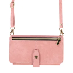 Elegant Crossbody Zipper Wallet Phone Case with Card Holder & Lanyard Attachment in Leather for iPhone 16 Pro (Rose Gold)